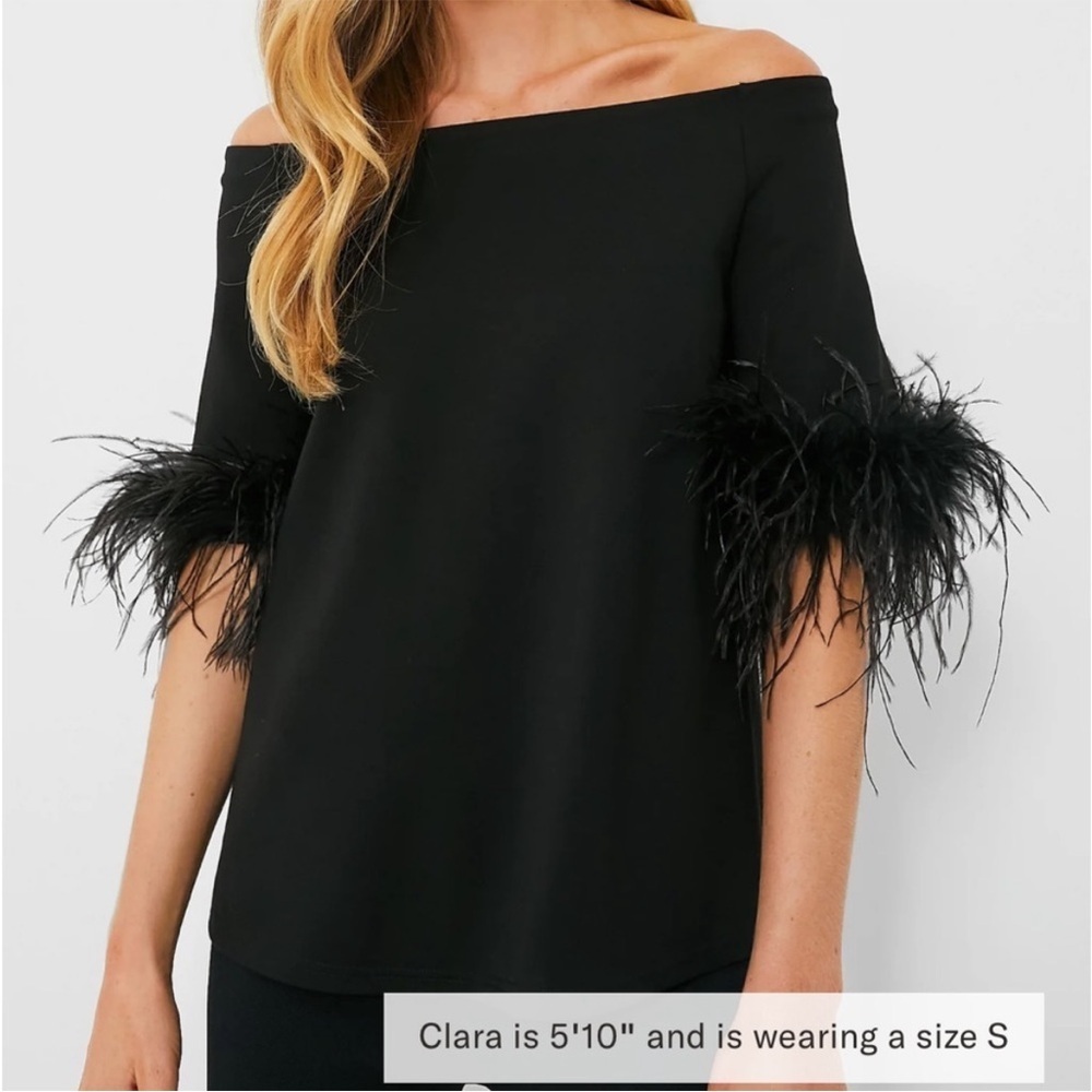 Tuckernuck Black Off-Shoulder Blouse with Feather Detail
